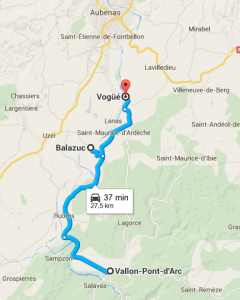 Trajet Vallon pont d'arc Balazuc Vogüé
