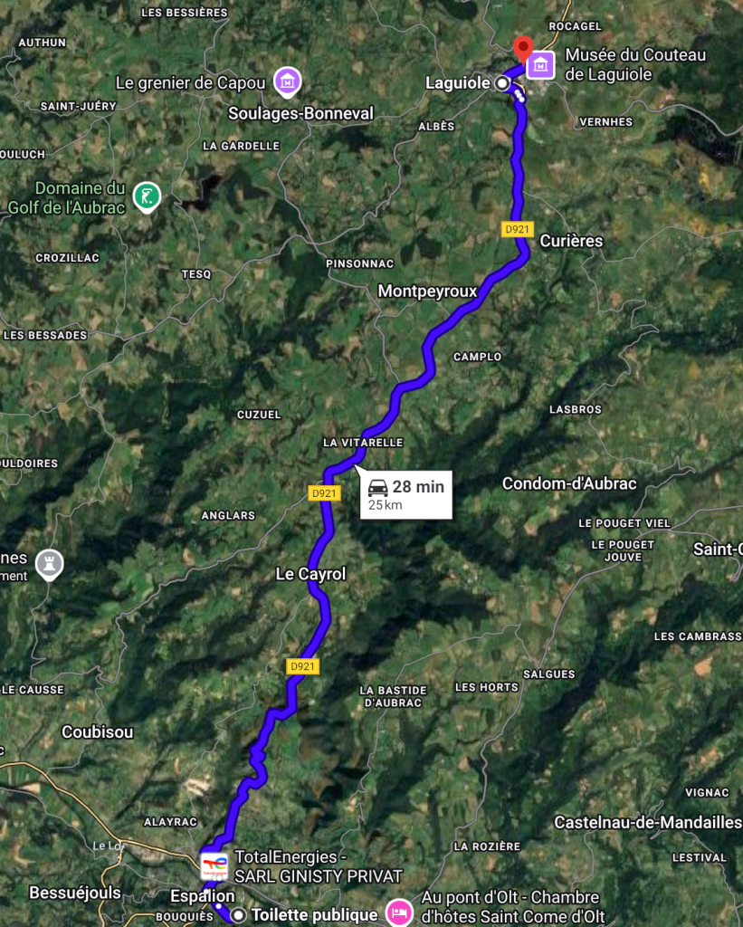 Apercu de trajet d'Espalion à Laguiole